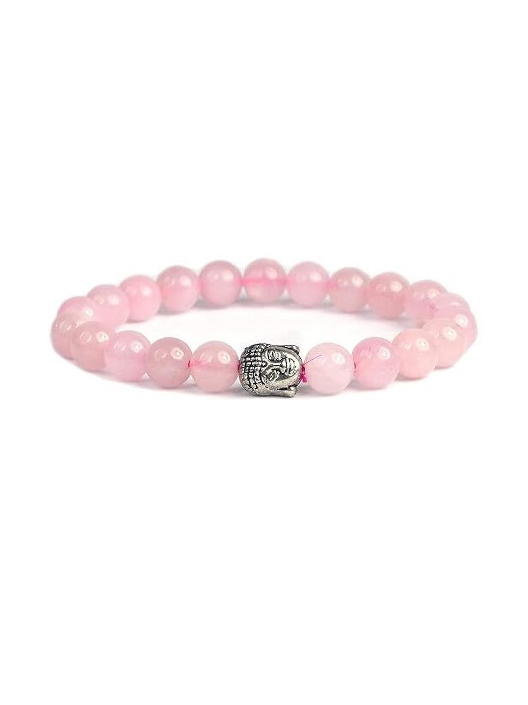 VIBESLE Unisex Rose Crystals Stones Beaded Buddha Head Elasticated Bracelet