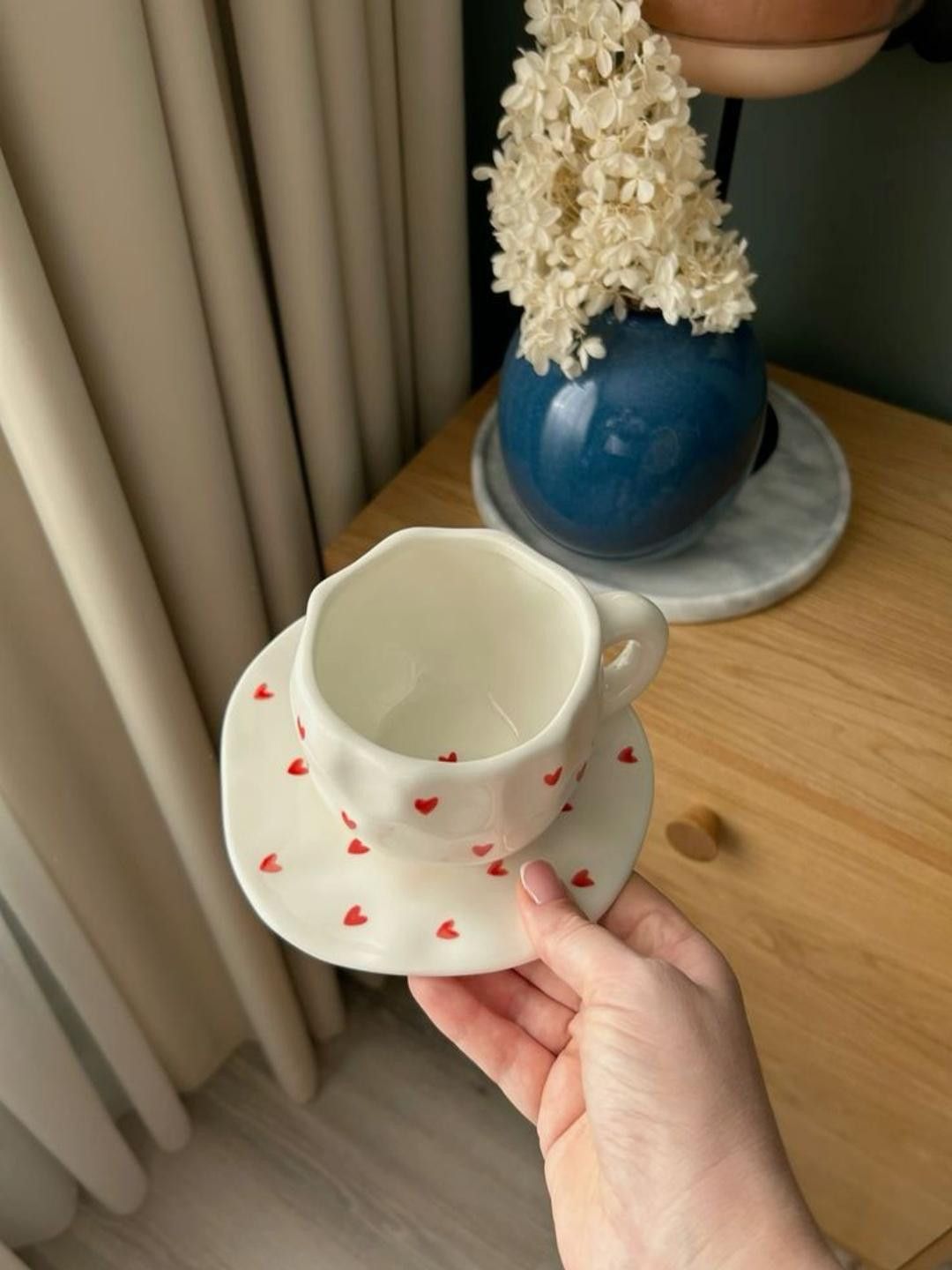 ACE THE SPACE White Floral Textured Ceramic Glossy Cup & Saucer