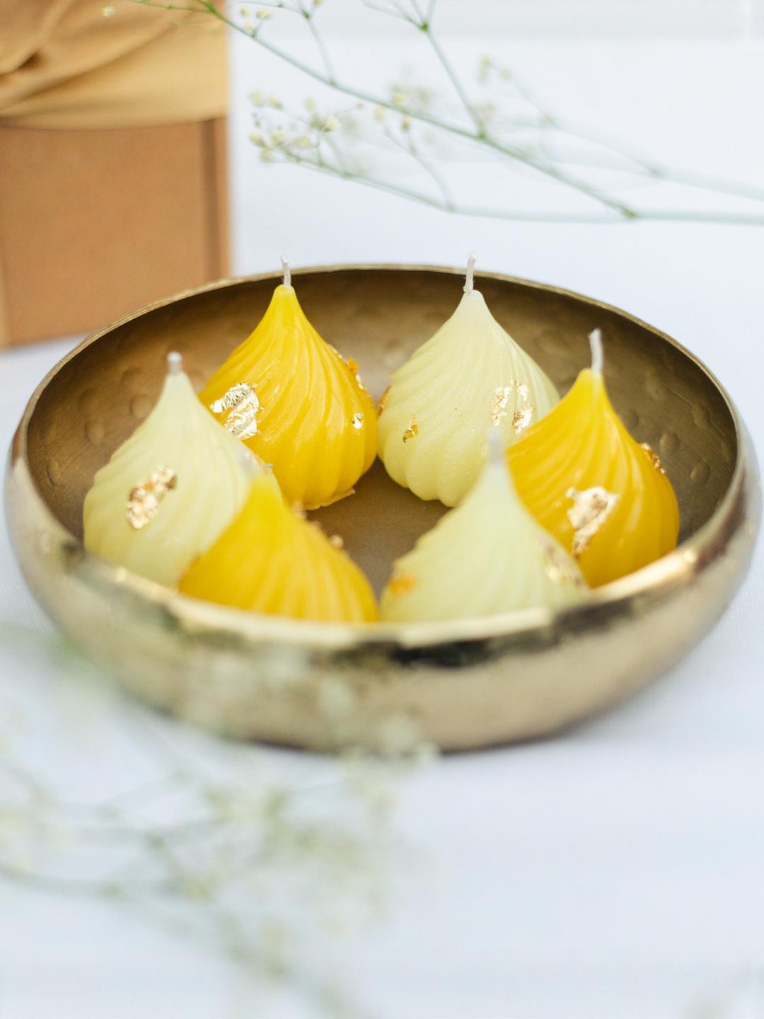 LIGHT JEWELS Modak Shaped Decorative 6Pcs Smokeless Solid Tea Light Candles