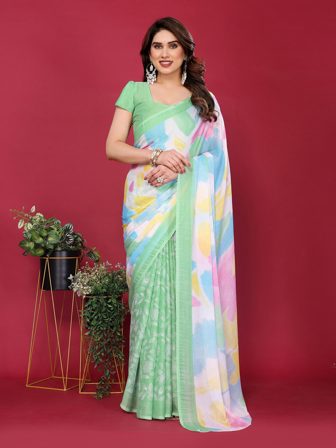 Pandadi Saree Abstract Printed Half and Half Saree