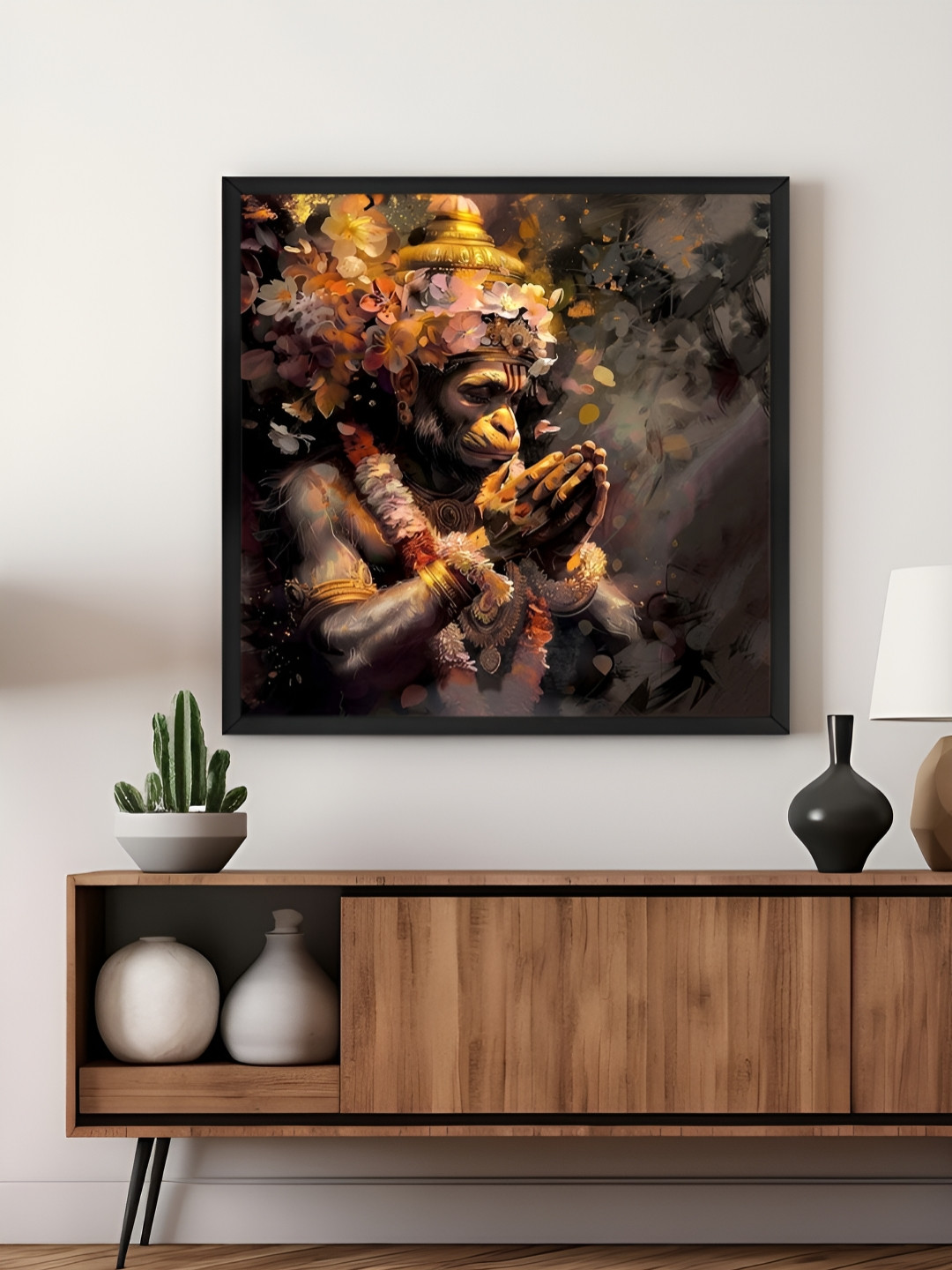 999Store Brown & Black Lord Hanuman Printed Canvas Wall Art