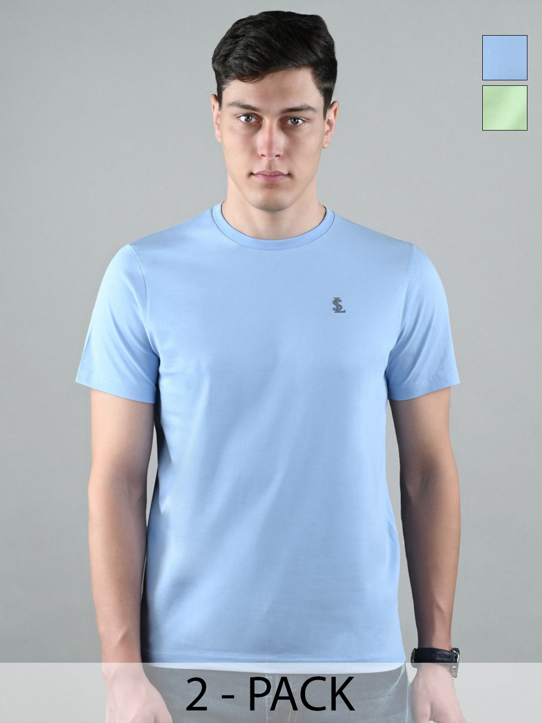 LOUIS STITCH Men Pack of 2 Super Combed Cotton Printed T-Shirts
