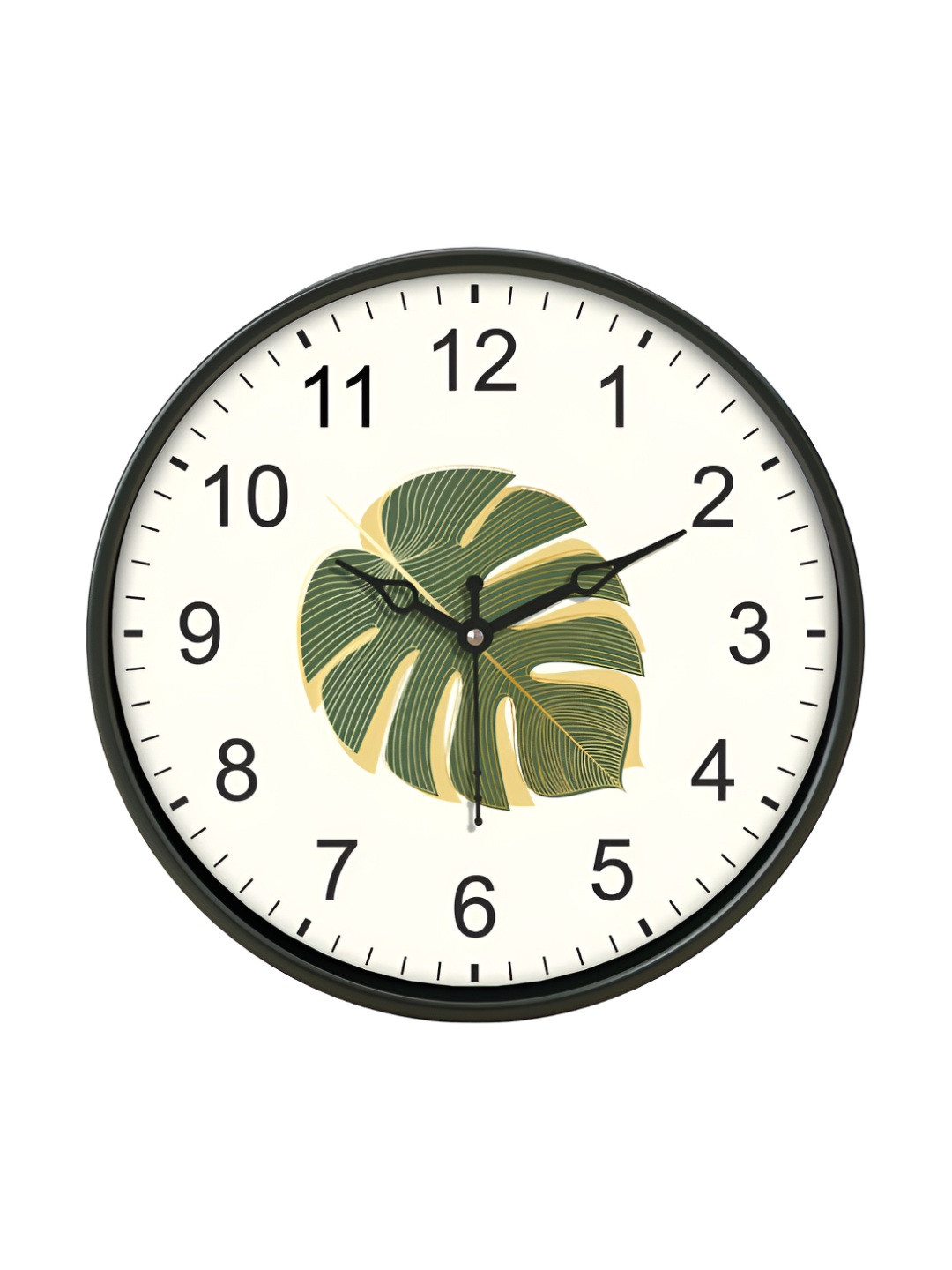Aura White & Green Printed Tropical Round Shaped Wall Clock