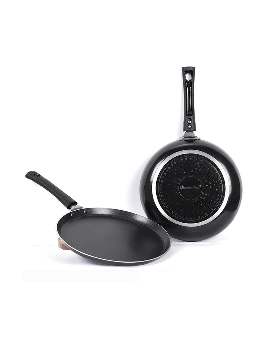 Paasapahce Black Dishwasher Safe Aluminium Tawa & Fry Pan Cookware Set Of 2