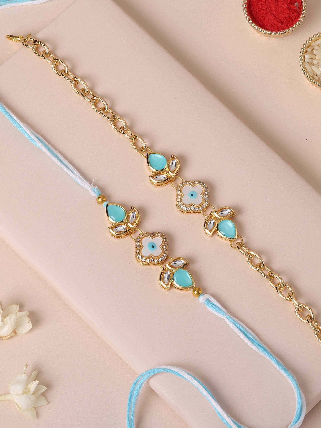 fnp Artificial Stones Studded & Beaded Luxe Glow  Bhaiya Bhabhi Rakhi