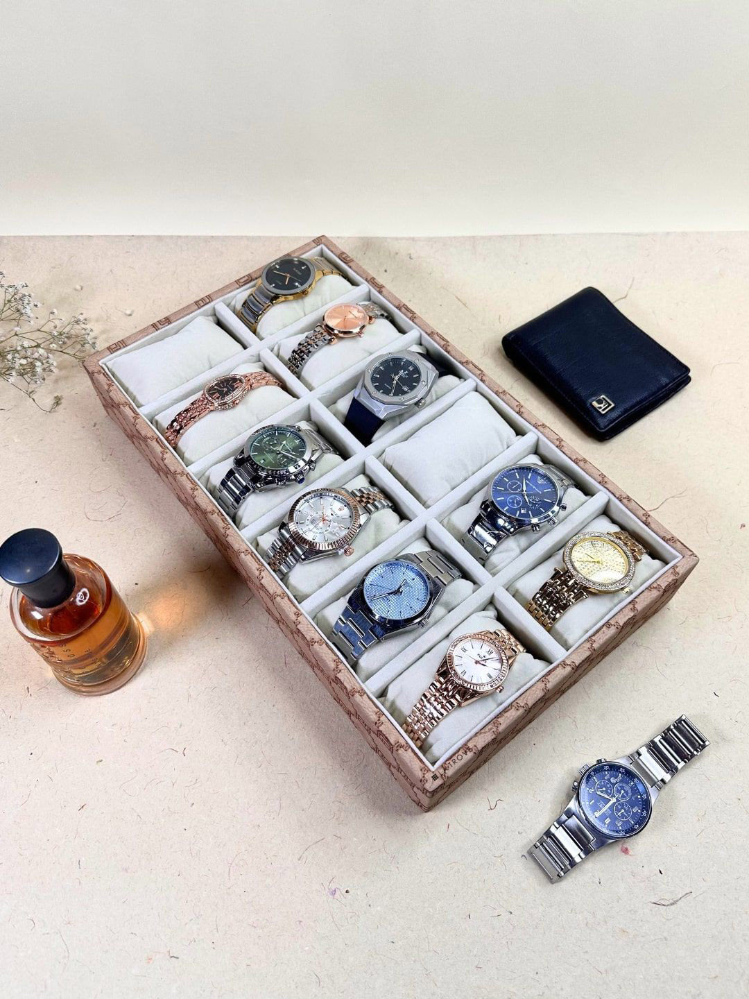 La Trove 12 Slots Champagn Leather Multi-Utility Tie Organiser Closet Tray