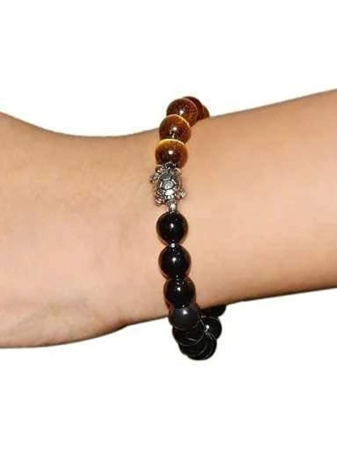 VIBESLE Unisex Tourmaline With Tiger Eye & Turtle Beaded Bracelet