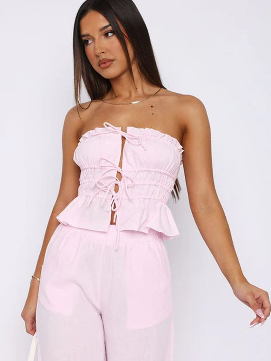 LULU & SKY Pink Strapless Crop Tube Top