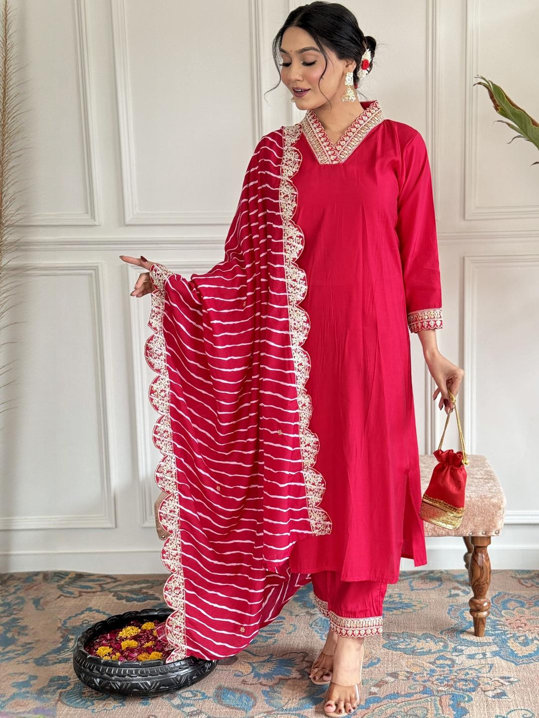 CaniBani Pink Chanderi Silk Kurta Sets