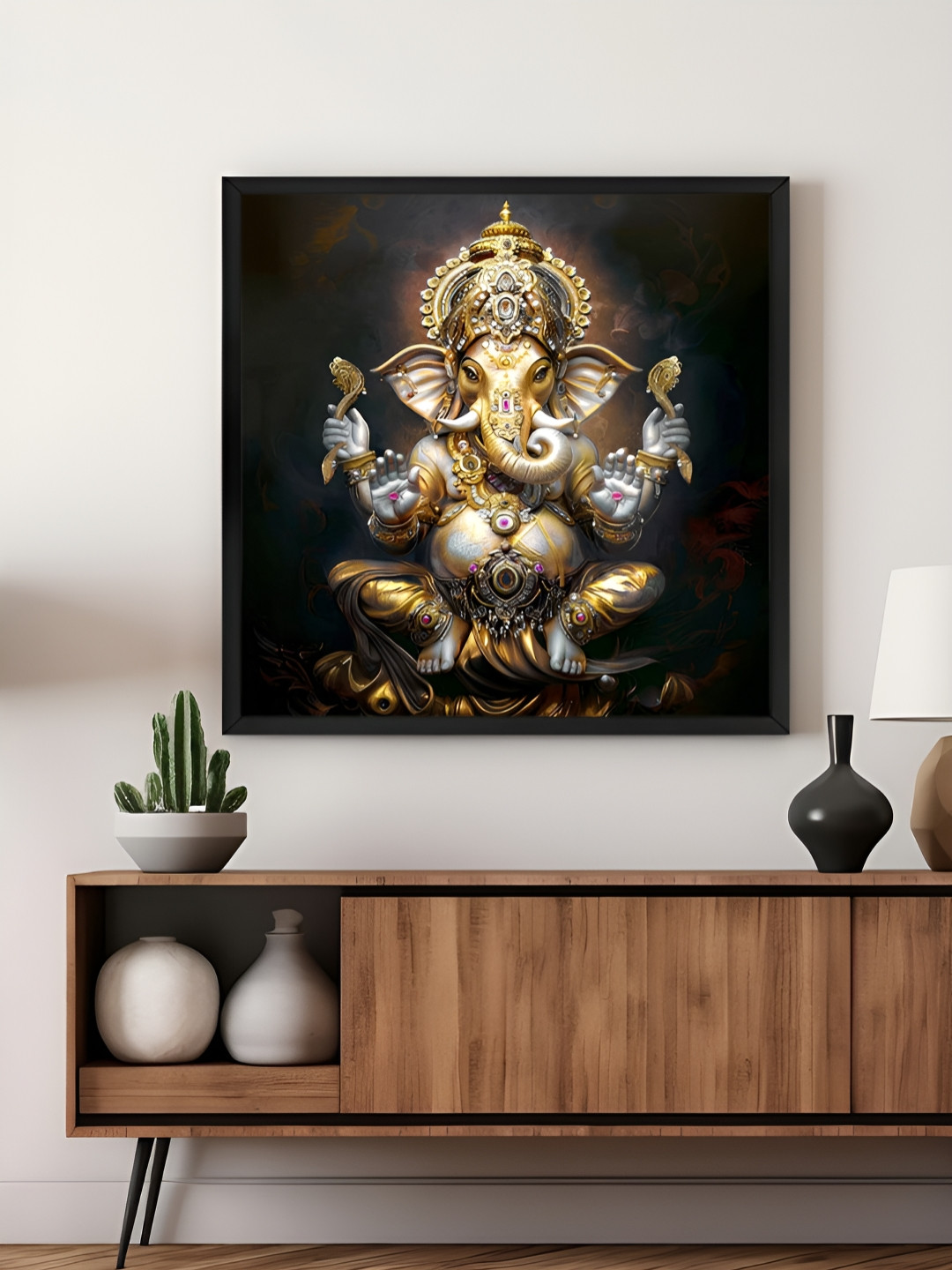 999Store Black & Gold-Toned Lord Ganesha's Blessings Religious Canvas Wall Art