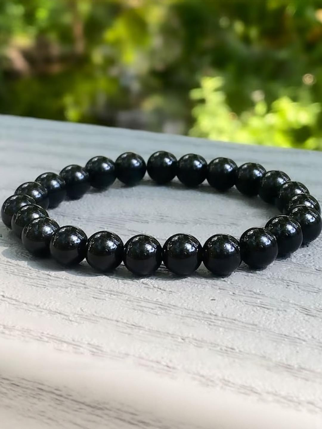 Inites Black Beaded Adjustable Elastic Bracelet