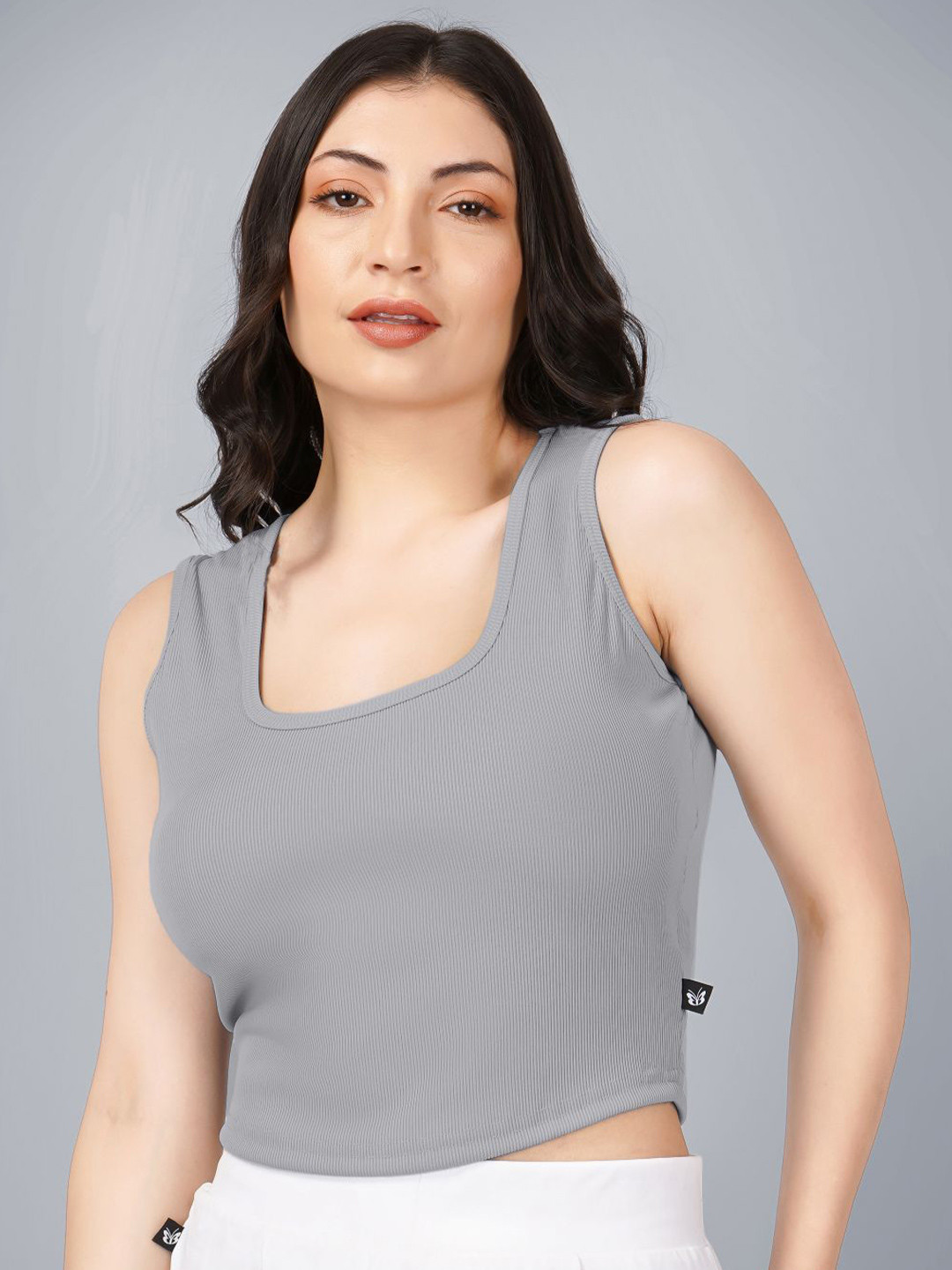 Plus Size Women Square Neck Crop Tank Top