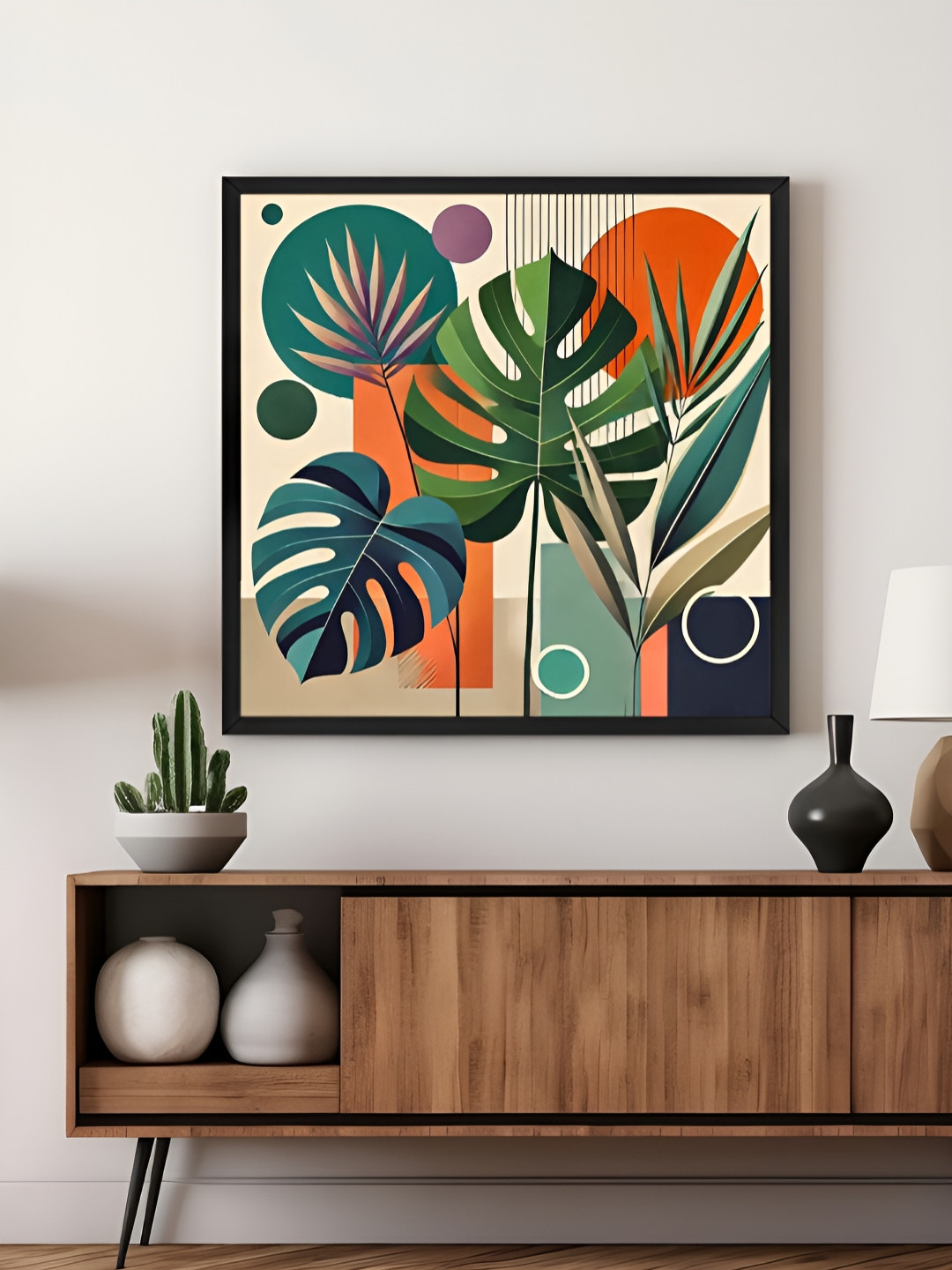 999Store Green & Orange Colored Leaves Printed Canvas Wall Art