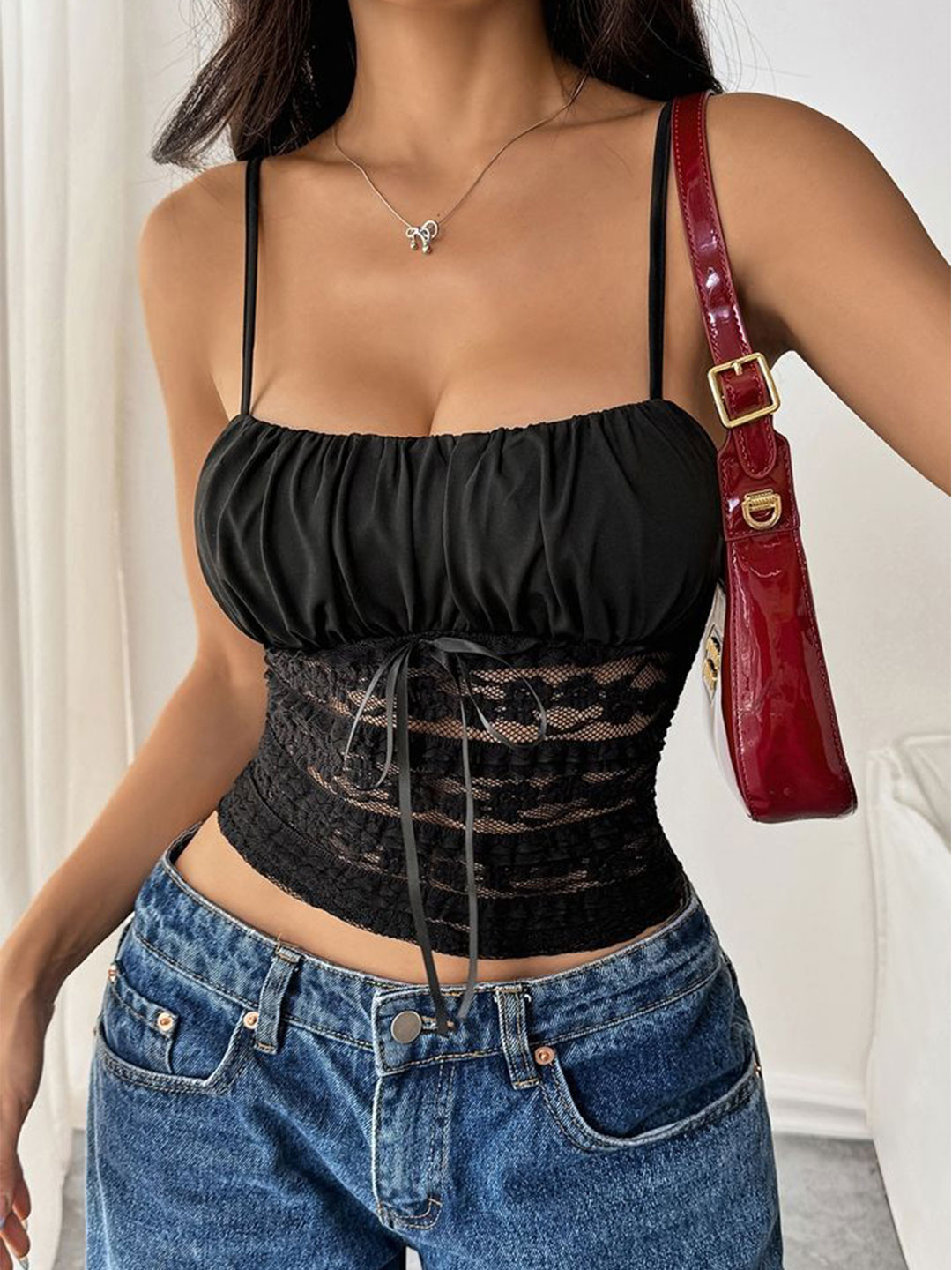 LULU & SKY Women Ruched Strappy Cami Crop Top