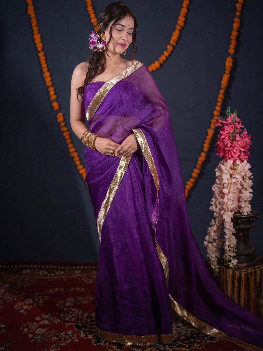 The Raksha Store Women Zari Kota Saree with an unstitched blouse piece