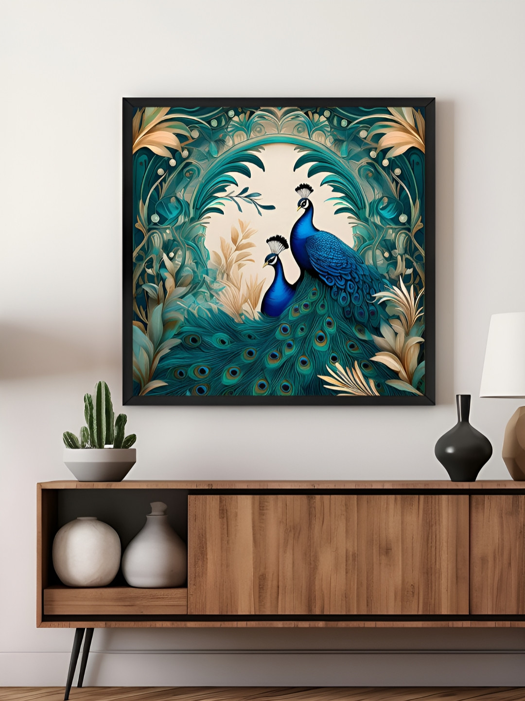 999Store Green & Blue Twin Peacocks In Verdant Foliage Birds And Animals Canvas Wall Art
