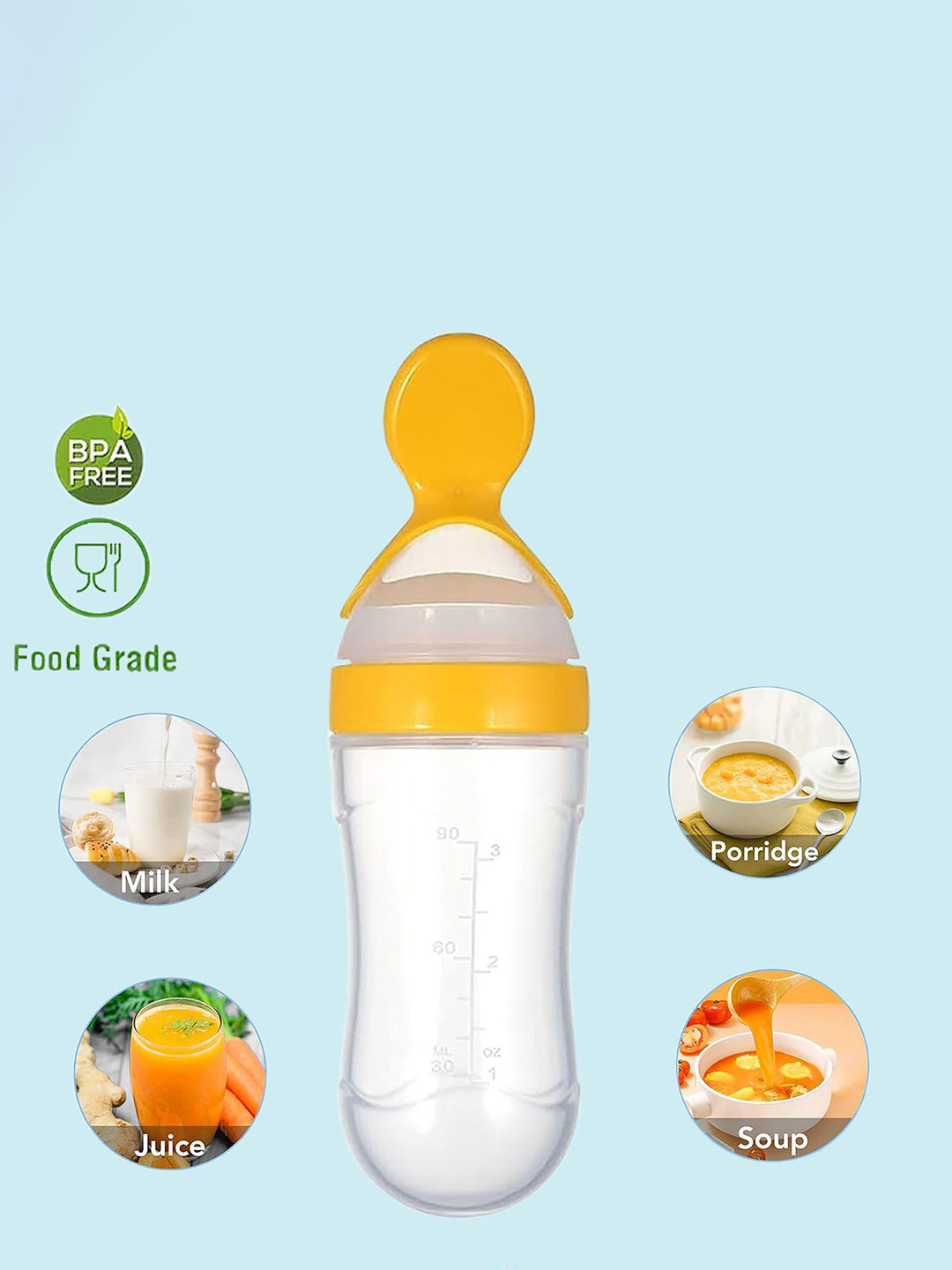 Joy Buzz Silicone Easy Squeezy Baby Food Feeder- 90 ml - Yellow
