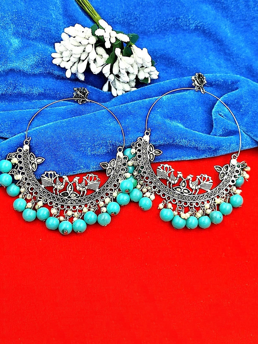 Yash Jewels Emporiums Silver-Plated Artificial Beaded Circular Drop Earrings