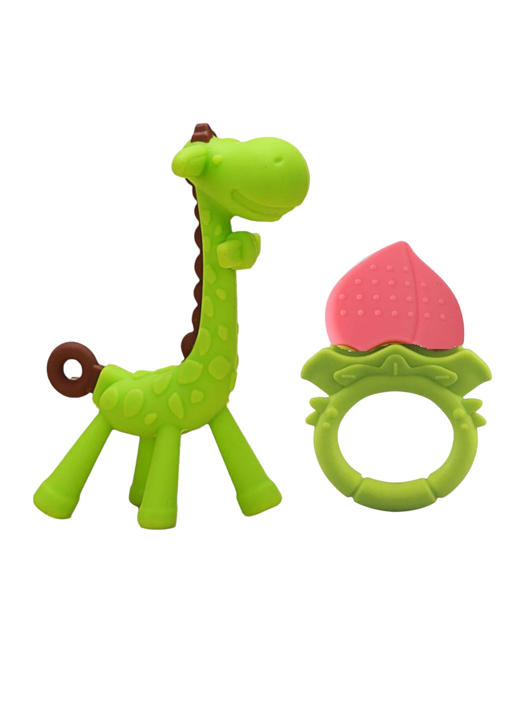 Kritiu Set Of 2 Giraffe Shape & Rattle Handle Teethers - Green