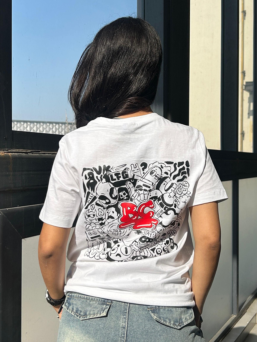 BANGS AND CRACKLES Oversized Graphic Printed Pure Cotton Dual Fusion T-Shirt