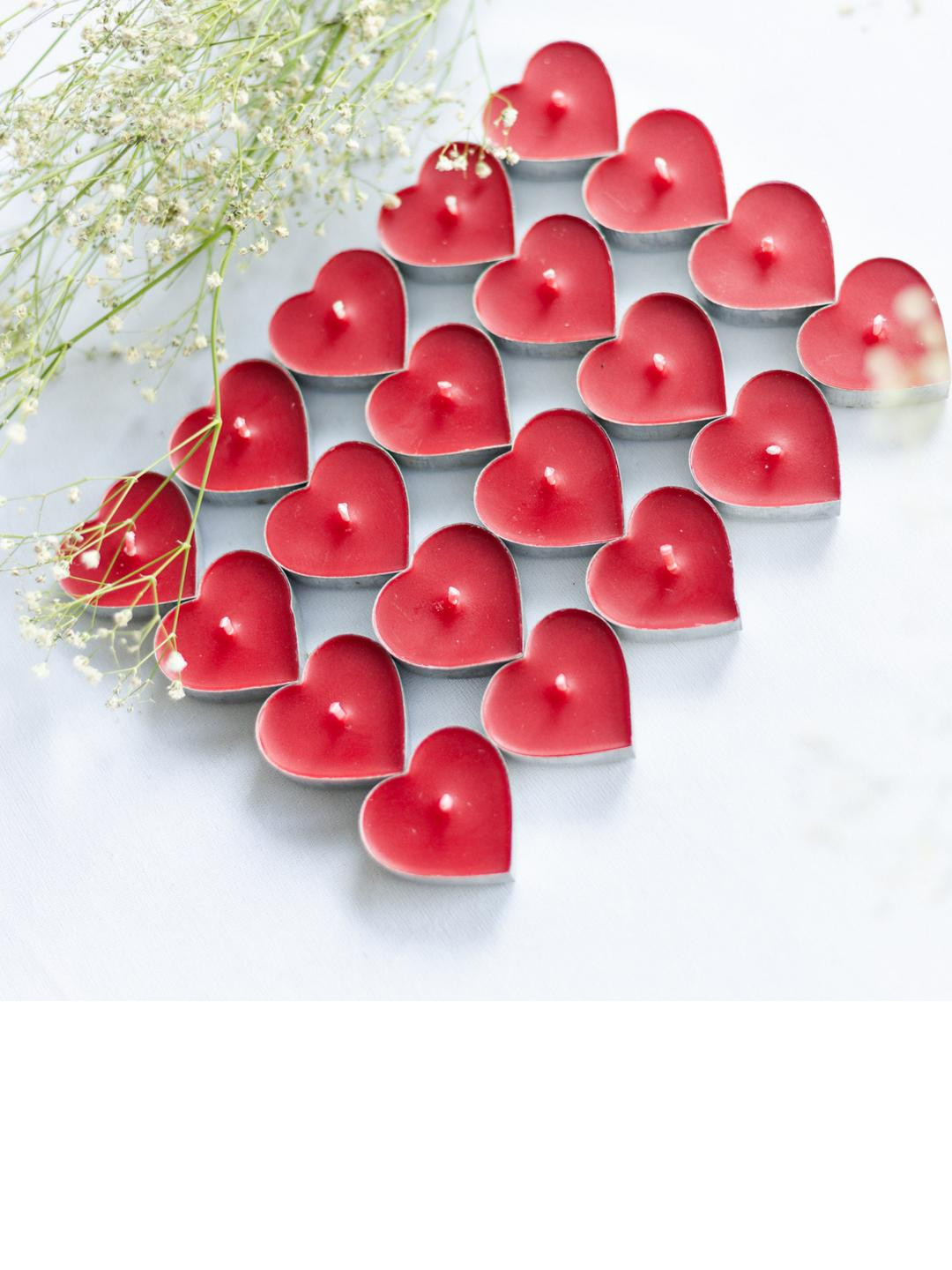 LIGHT JEWELS Heart Shaped 20Pcs Scented 1 Wick Rose Solid Regular Tea Light Candles