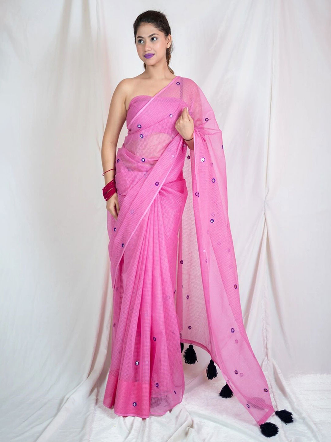 The Raksha Store Embellished Mirror Work Pure Cotton Saree