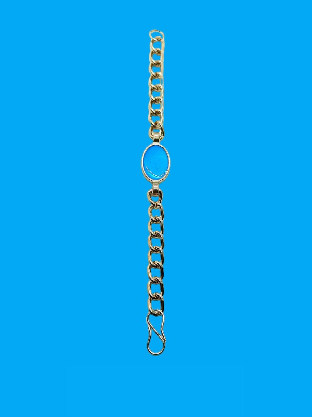 Dynamic Retail Global Men's Silver Plated Blue Stone Studded Stainless Steel Bracelet