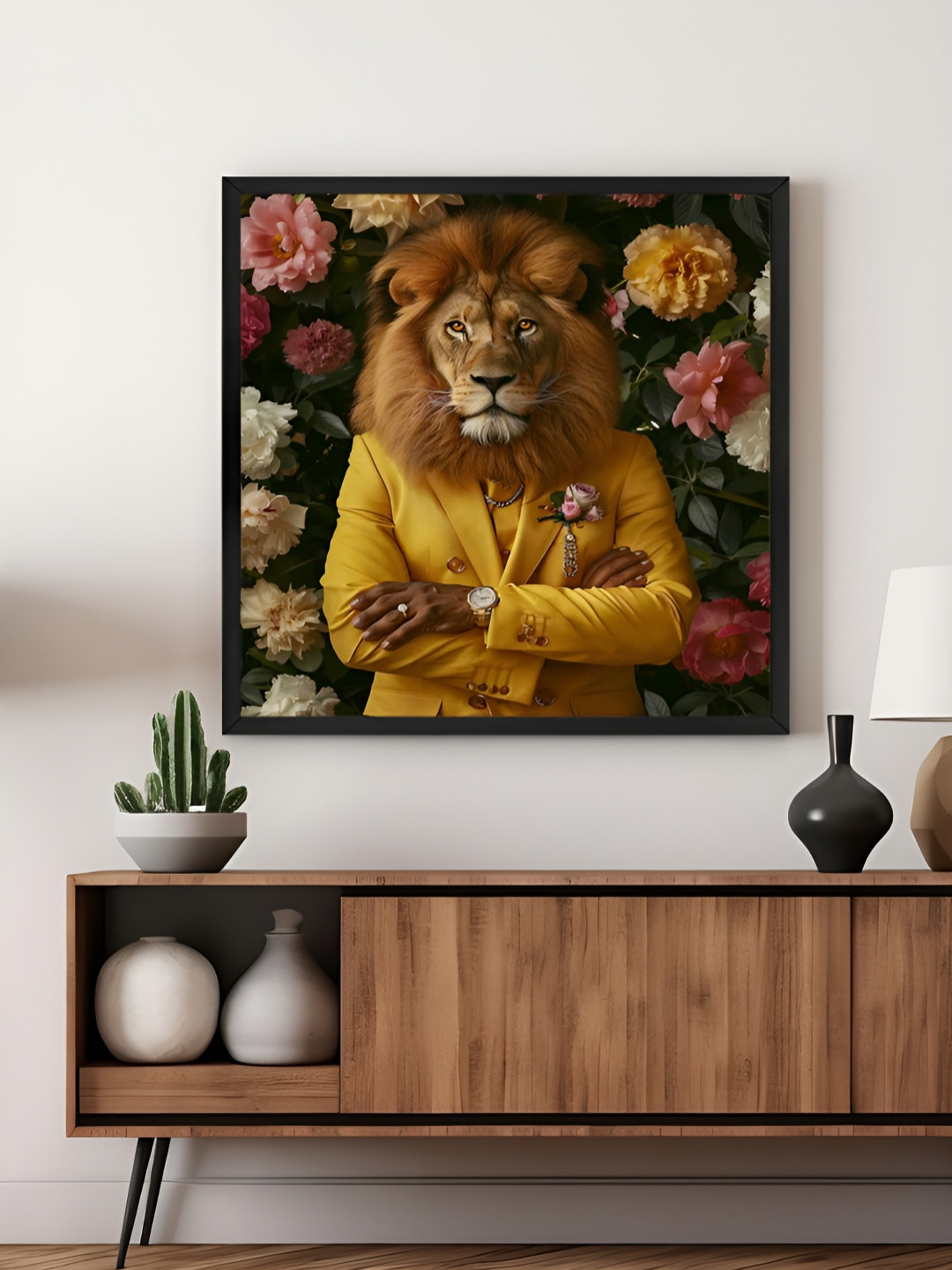 999Store Brown & Pink Lion Art Canvas Painting Wall Art