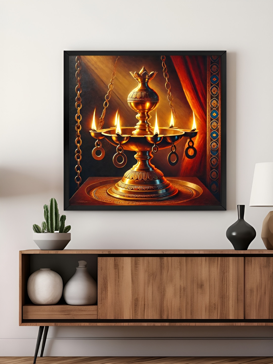 999Store Orange & Yellow Canvas Sacred Brass Lamp Wall Art