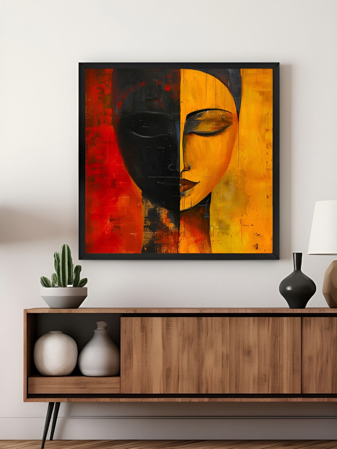 999Store Red & Yellow Buddha Face Canvas Painting Wall Art