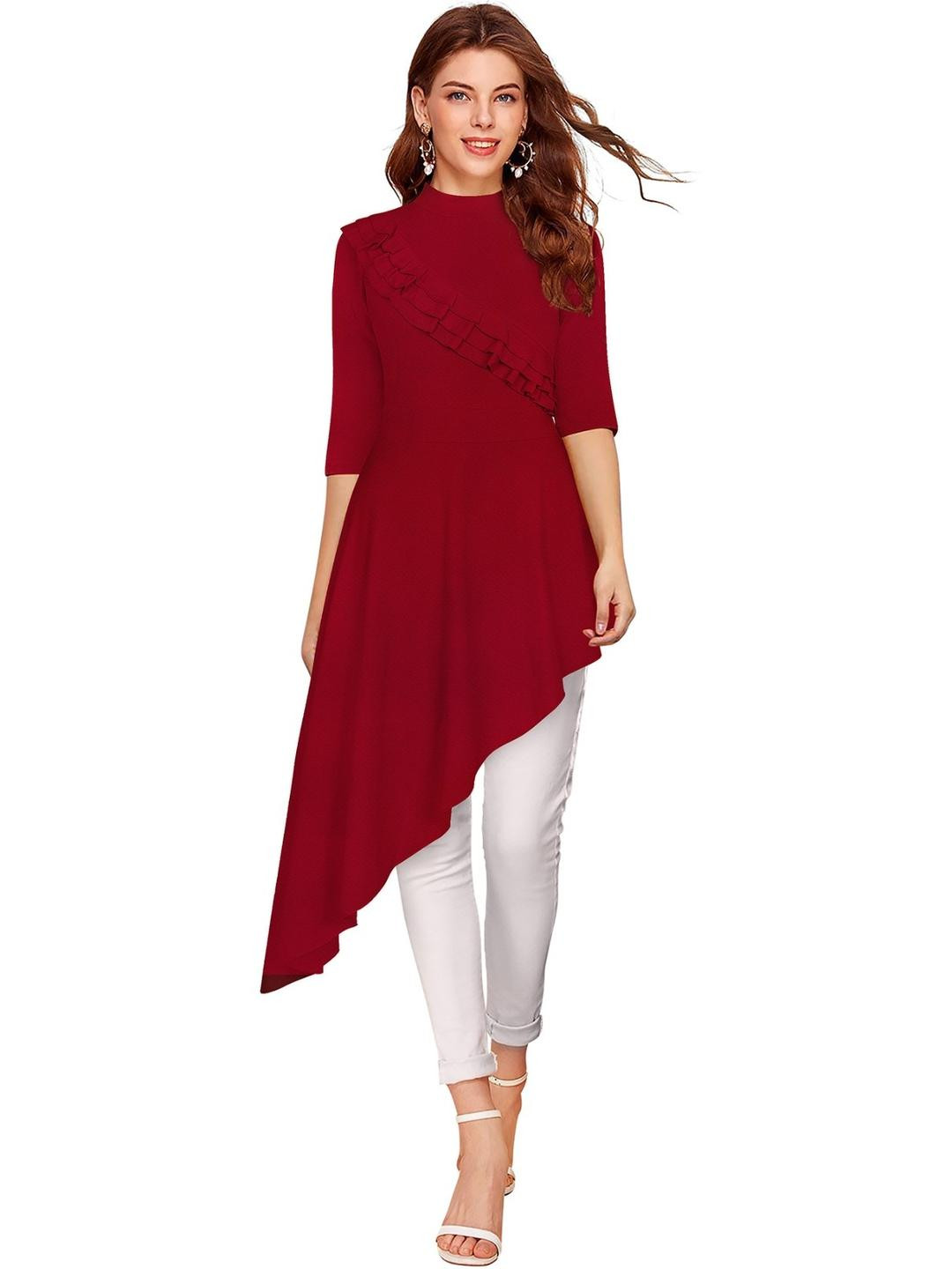 MG FASHION Maroon Polyester Dresses