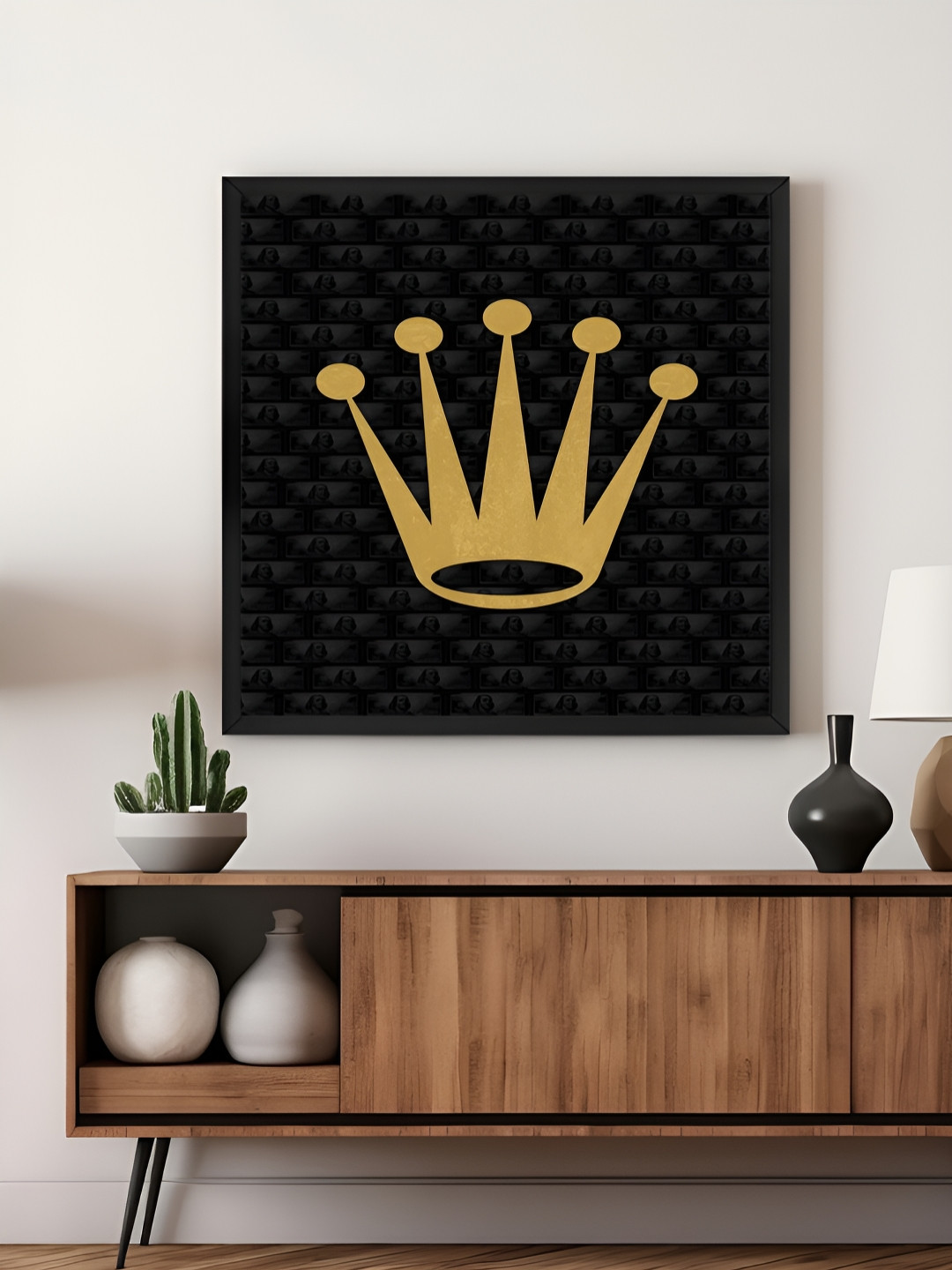 999Store Black & Yellow Canvas Golden Crown Wall Art
