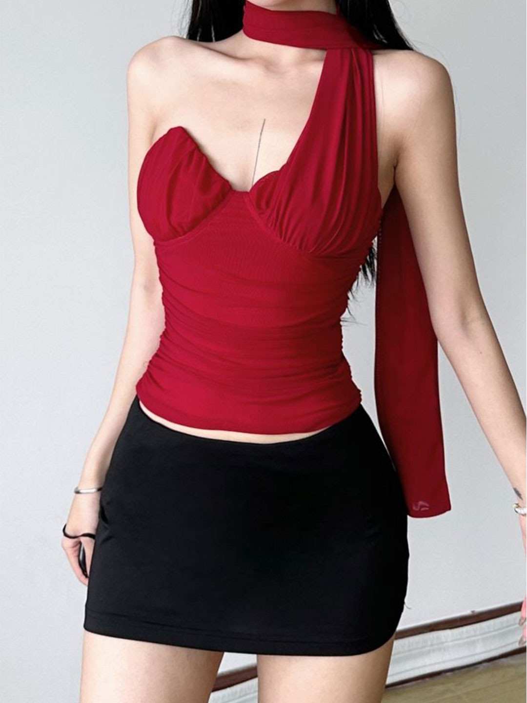 LULU & SKY Red Scarf Neck Wrap Top