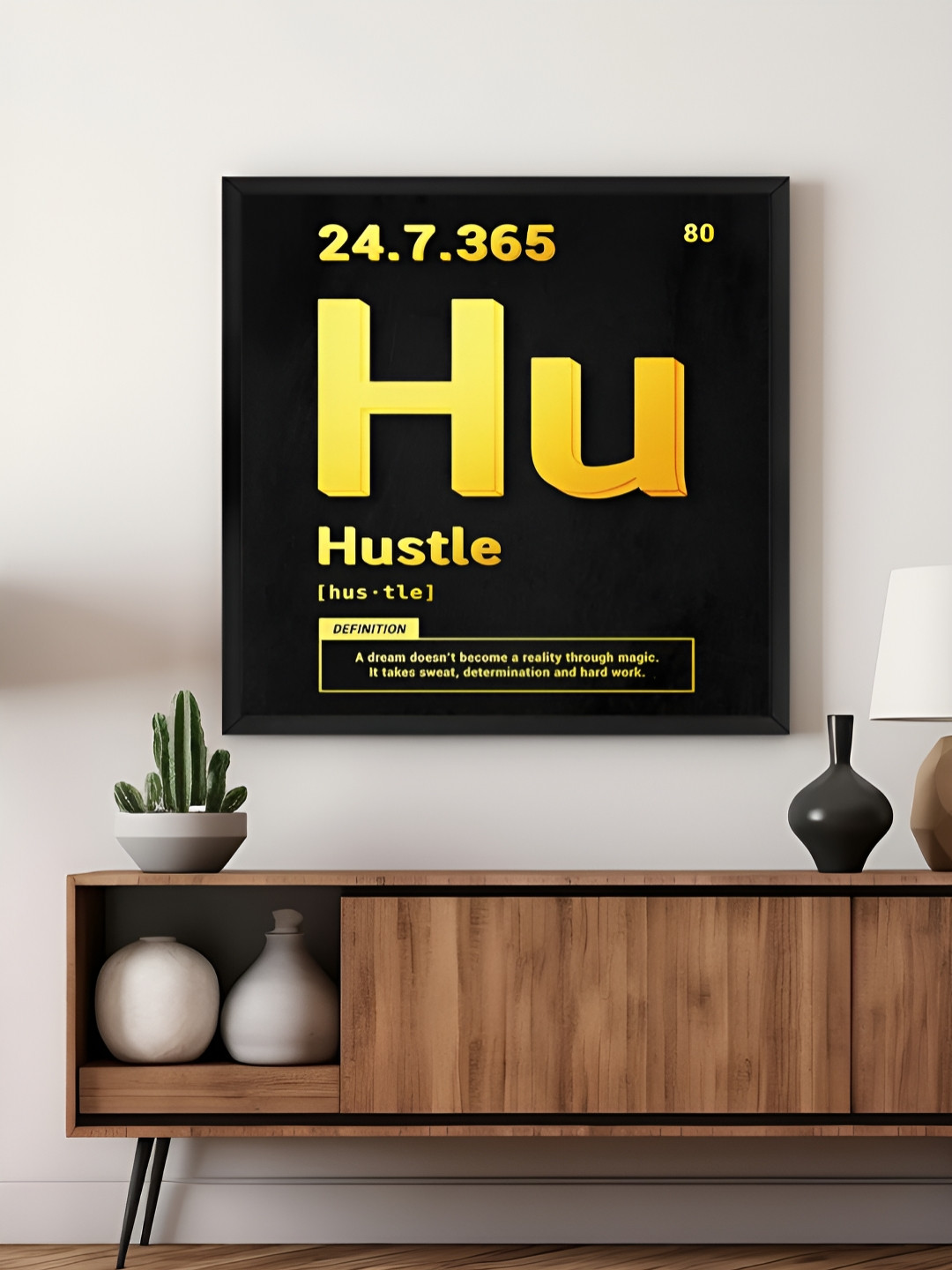 999Store Black & Gold Toned Hustle Printed Canvas Wall Art