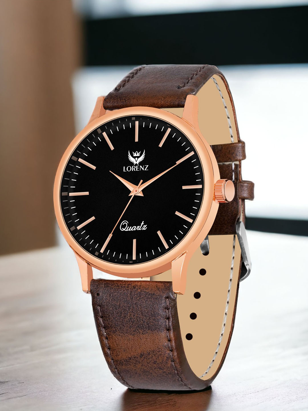 LORENZ Men Brass Dial & Leather Straps Analogue Watch MK-4053R