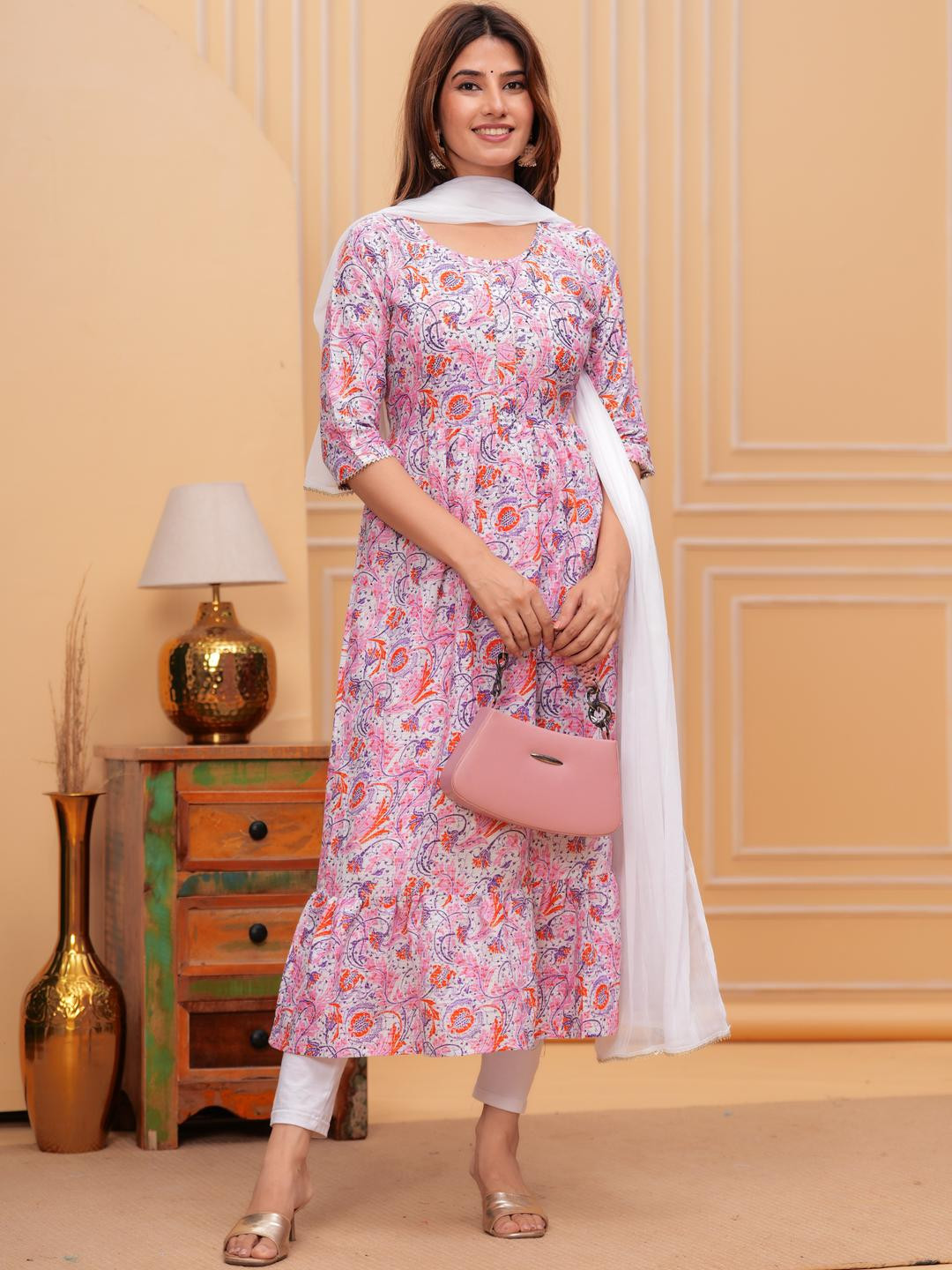 ASHISH PRINT Pink Cotton Blend Kurta Sets