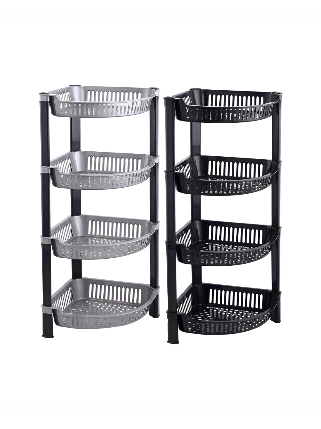 RUBOXA Silver-toned & Black 2 Pieces Folding 4 Tier Fruit & Vegetable Basket Organisers