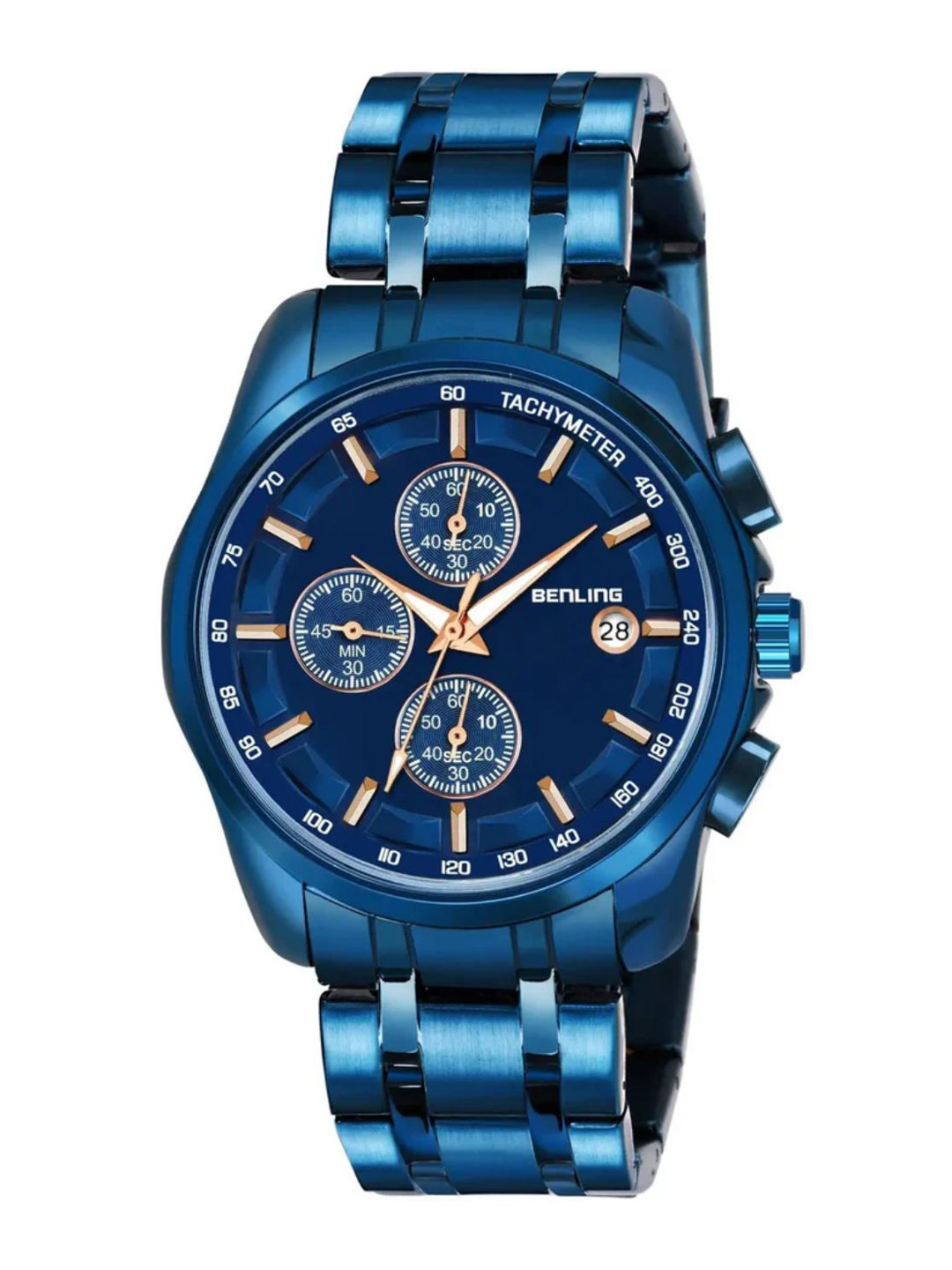 BENLING Men Bracelet Style Straps Round Reset Time Analogue Watch BL-1008-BLUE-BLUE