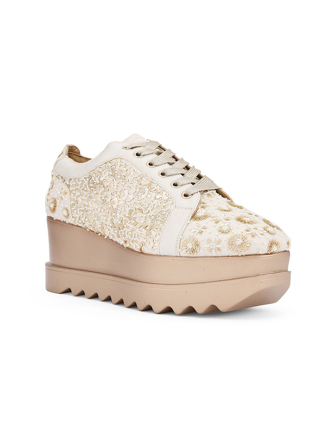 Anaar Buttercream bliss Embellished Flatform Pumps