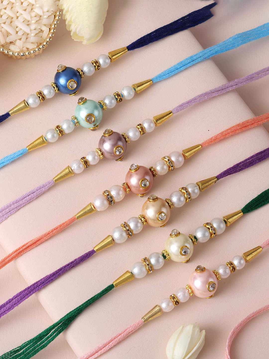 fnp Set Of 7 Artificial Stones Studded Elegance Thread Rakhis