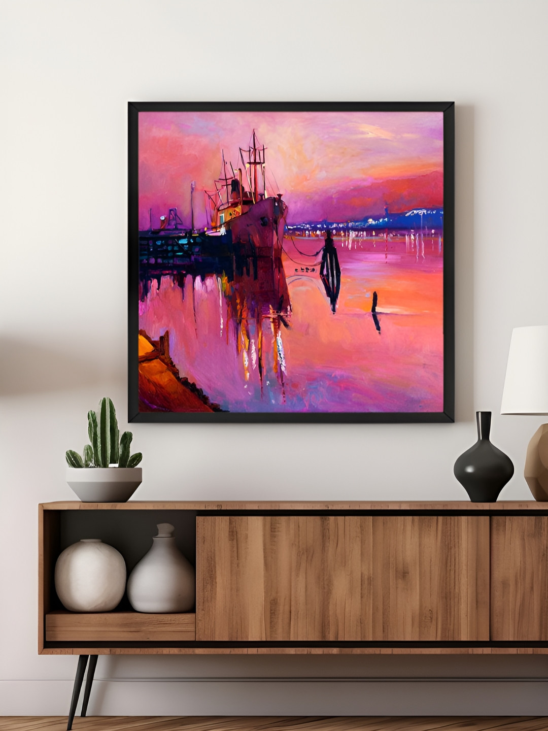 999Store Pink & Purple Canvas Ship Painting Wall Art