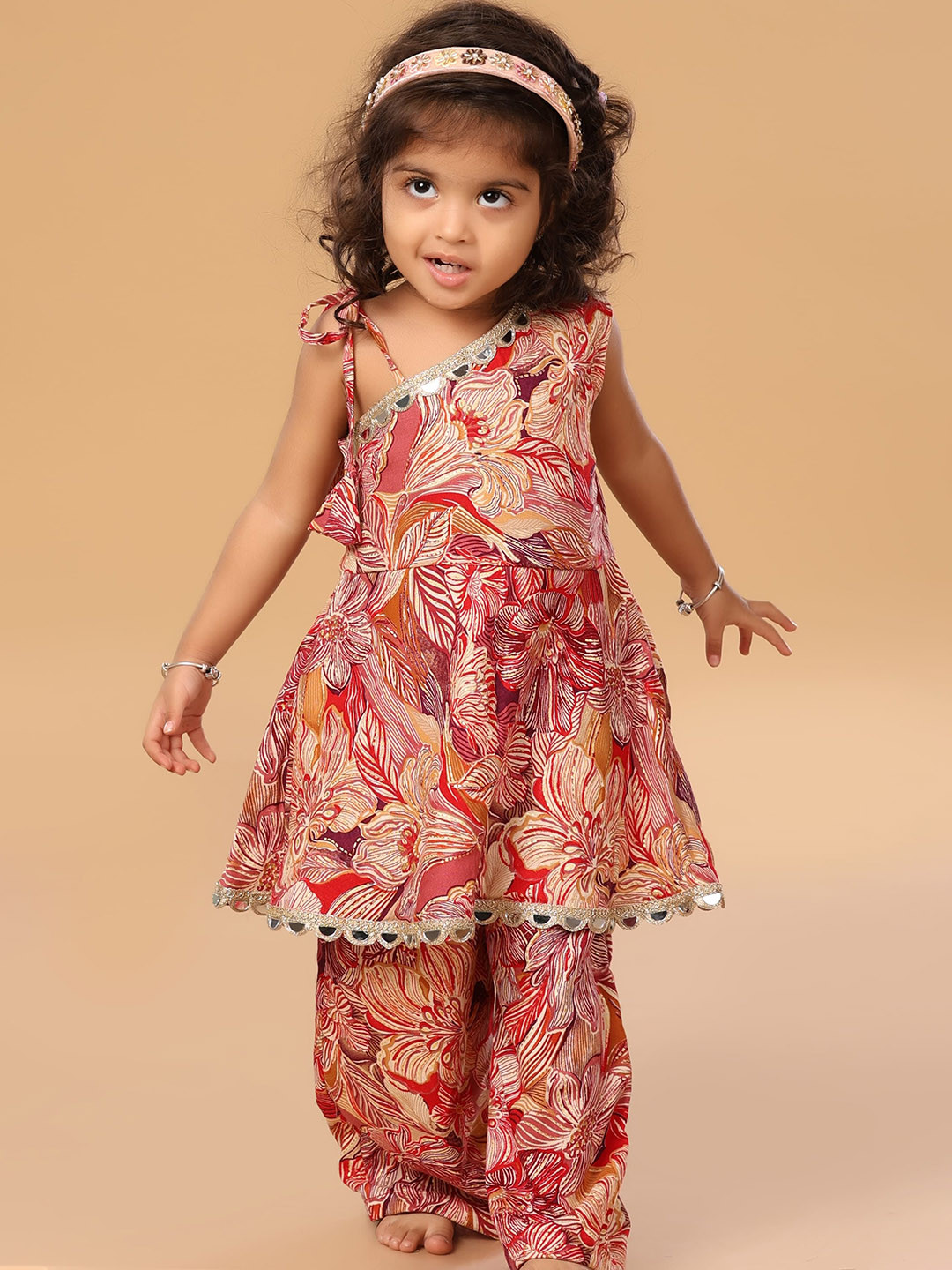 The Mini Trunk Red Floral Printed Off Shoulder Set