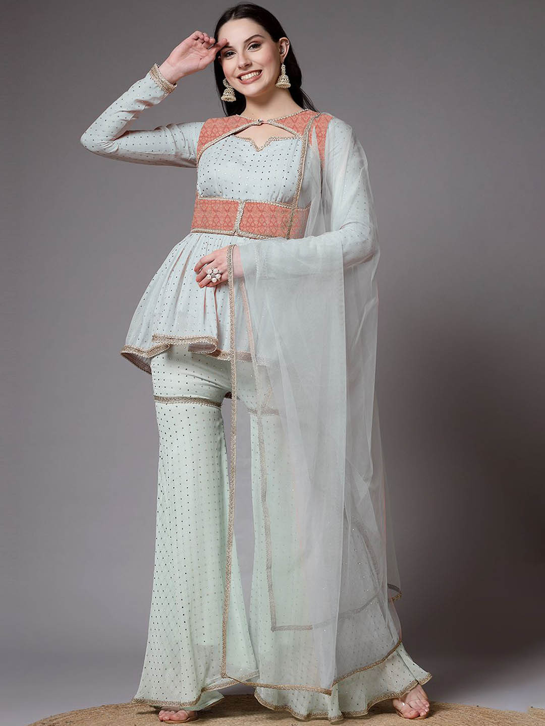 Utsav Fashion Women Solid Kurti with Sharara & Dupatta