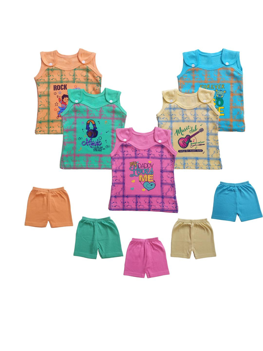 ARYA Infants Pack of 5 Printed Cotton Top and Bottom Set