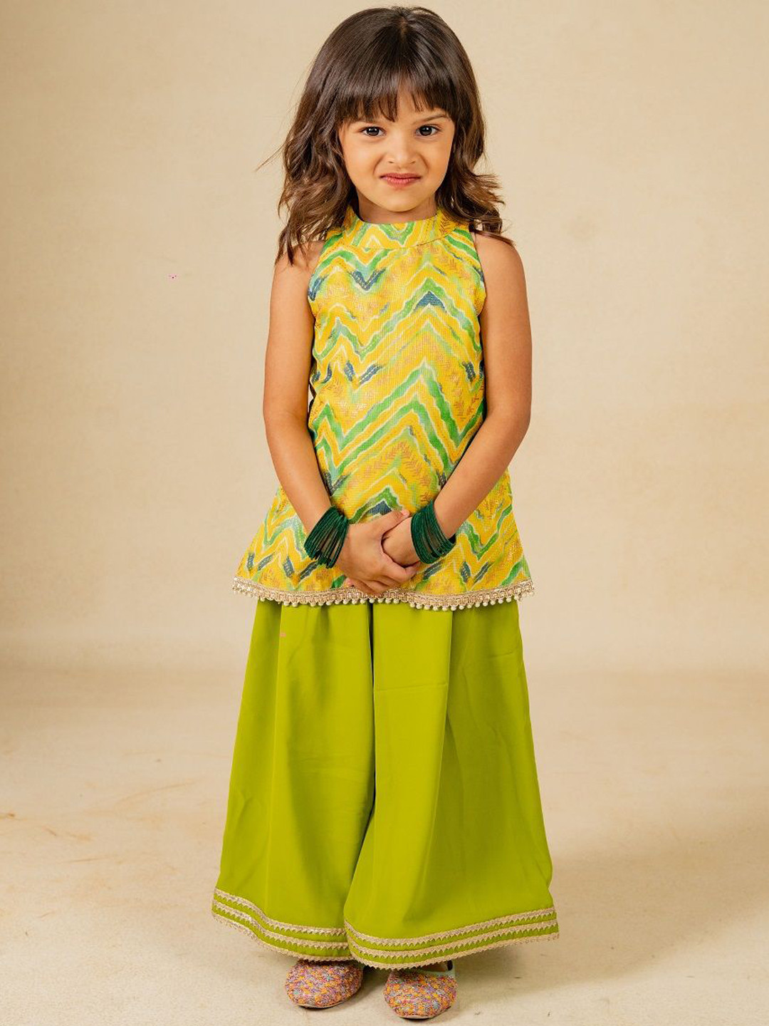 Jilmil Girls Chevron Printed Kurta with Sharara