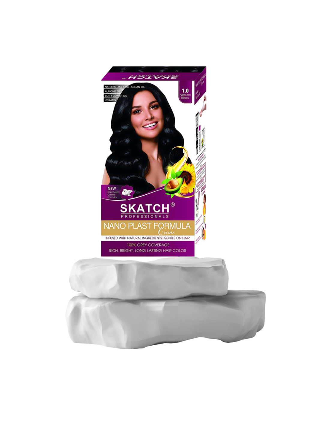 SKATCH PROFESSIONALS Nano Plast Formula Grey Coverage Hair Color - 100 g - Natural Black
