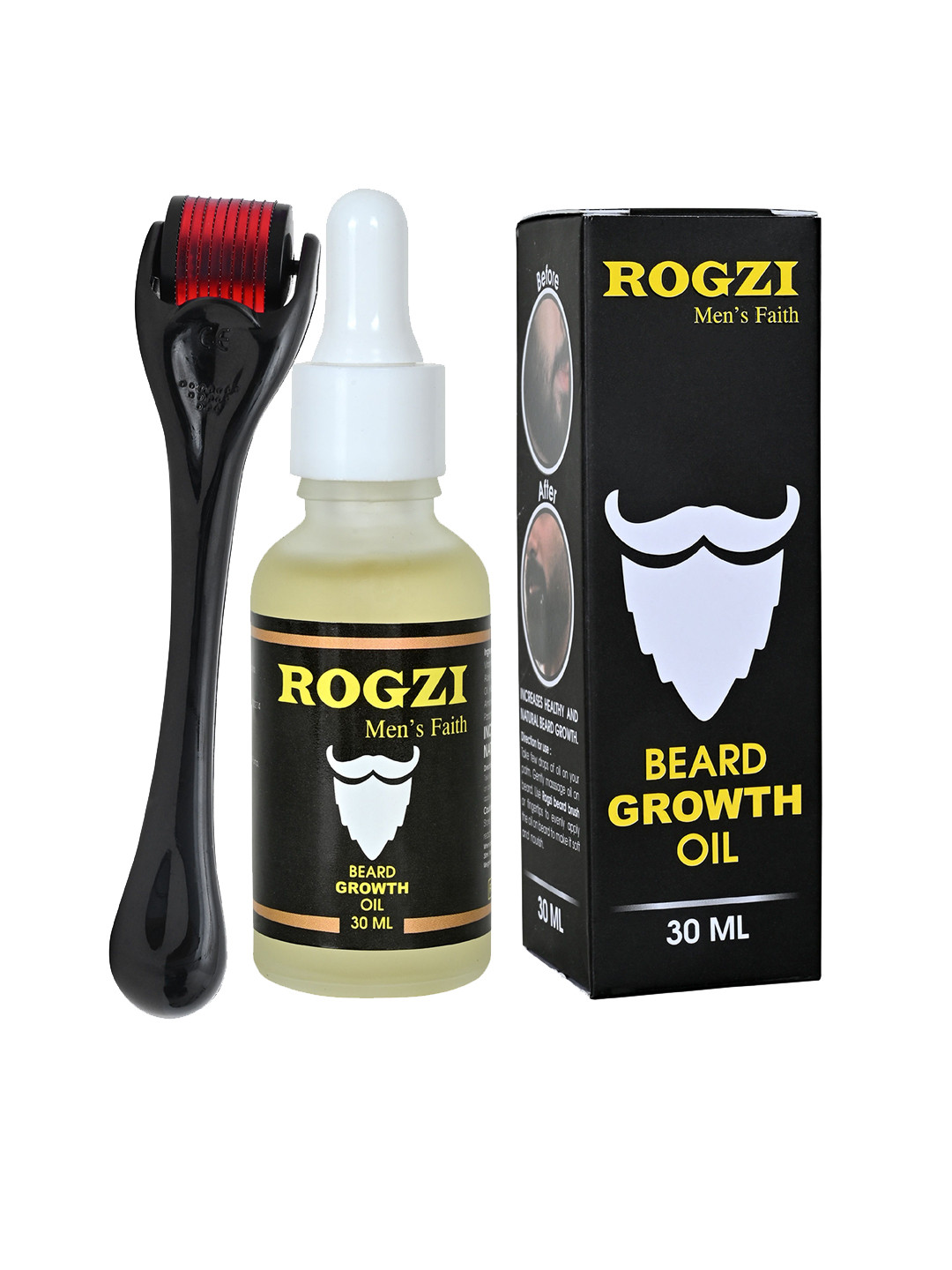 ROGZI Beard Growth Oil - 30 ml With Derma Roller - 0.5mm