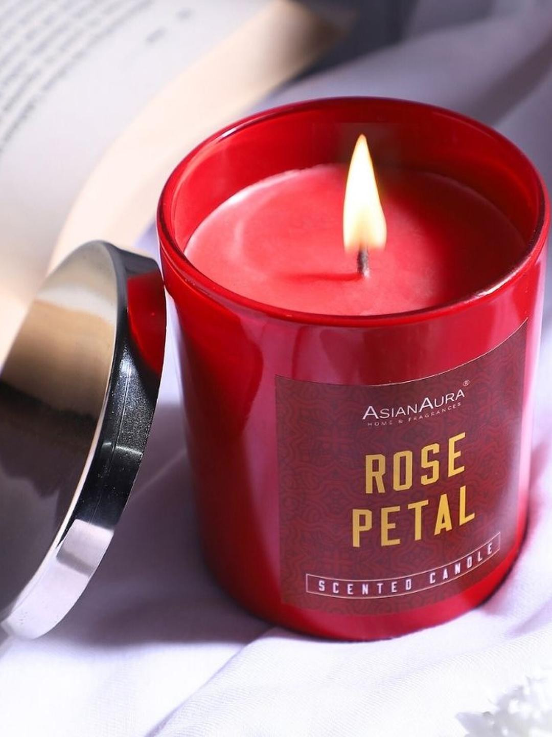 Asian Aura Premium Scented 1 Wick Rose Petal Solid Geometric Regular Jar Candles