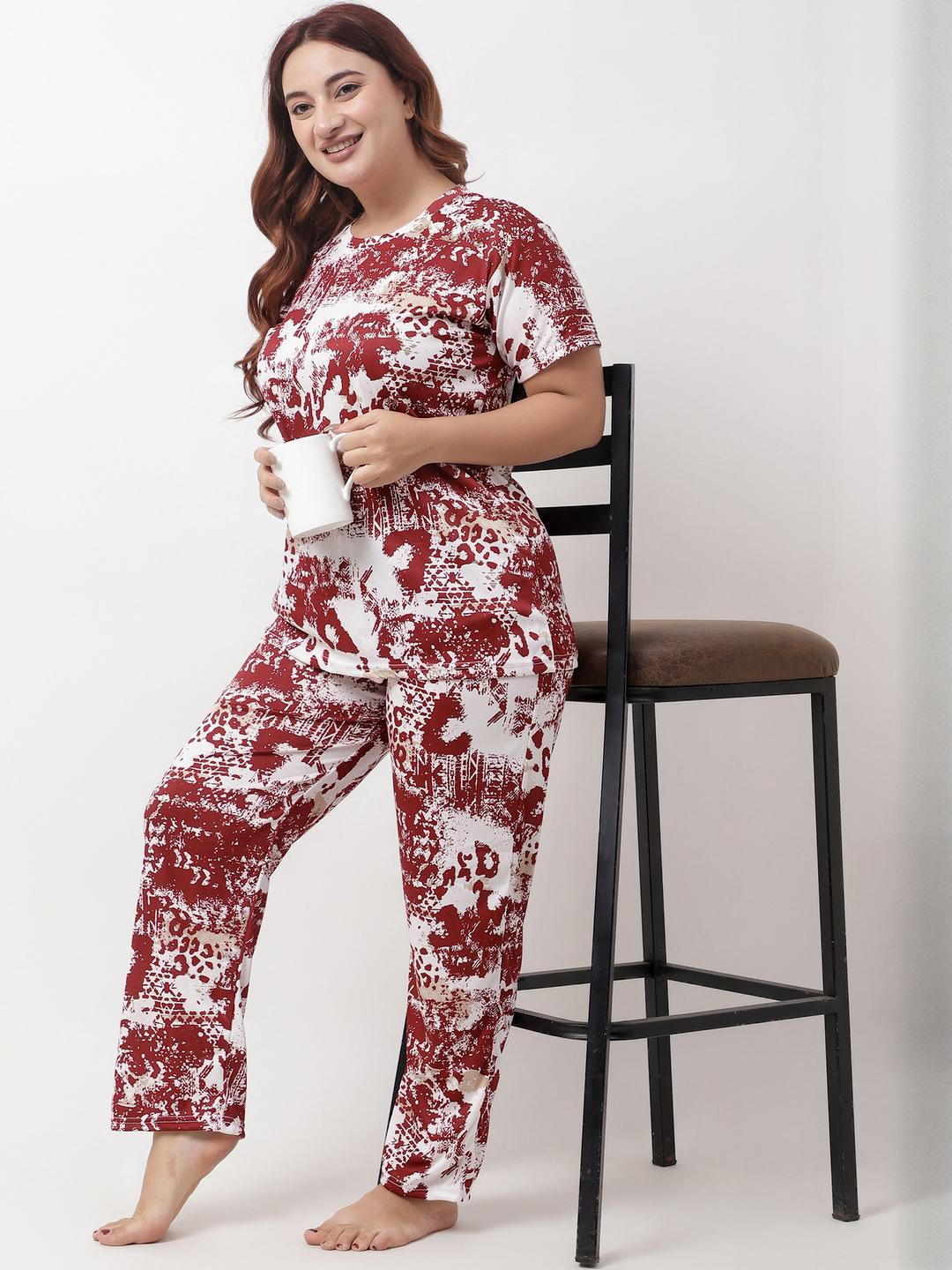 SENSLIFE Maroon Polyester Nightdress