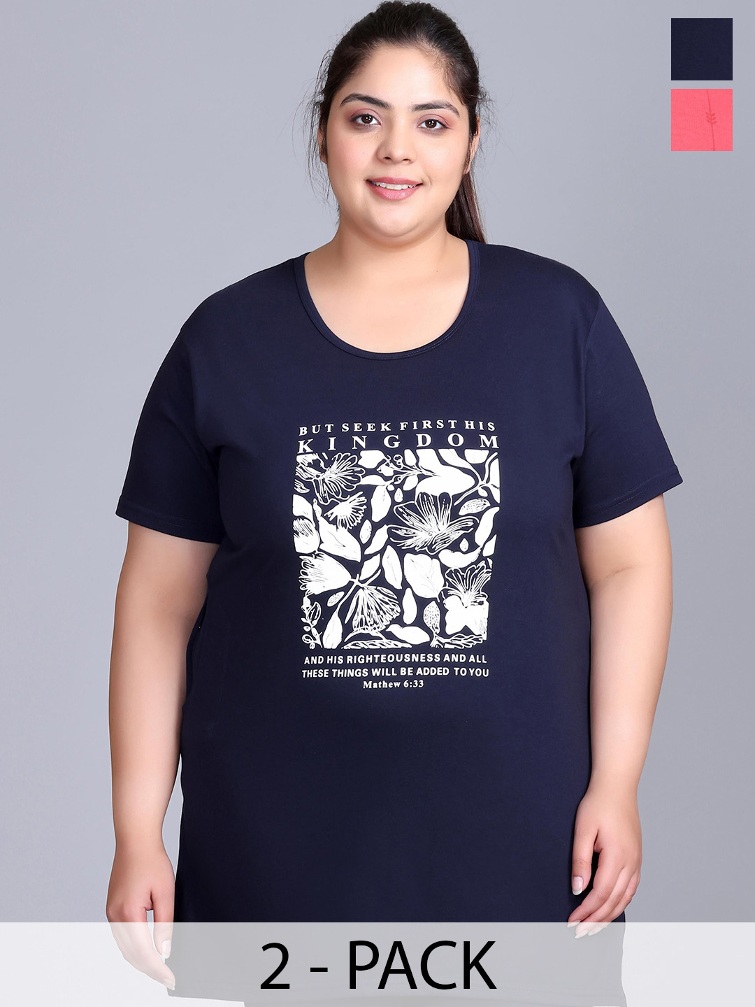 IN Love Pack Of 2 Plus Size Printed T-Shirt with Pocket